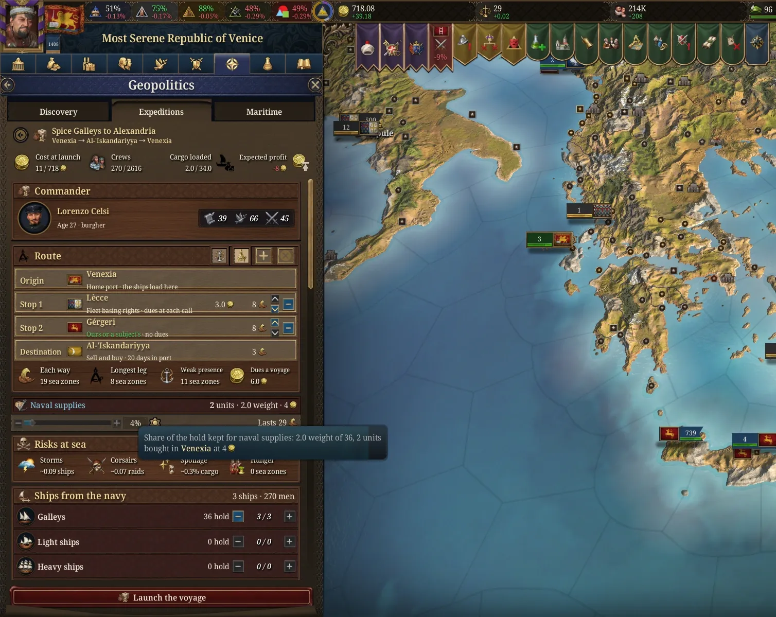 The Expeditions tab: Spice Galleys to Alexandria