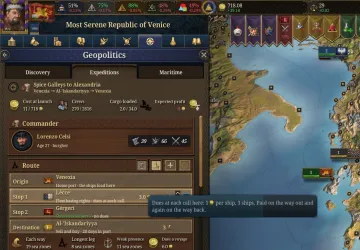 The expedition panel with the tooltip for dues at a stop