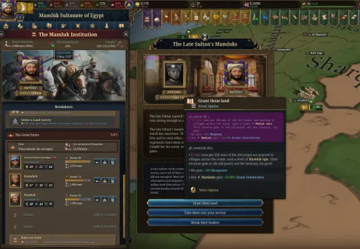 The event The Late Sultan's Mamluks, option Grant them land