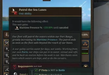 Tooltip for the Patrol the Sea Lanes unit ability