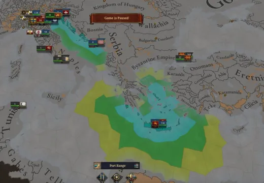 The Port Range map mode over the eastern Mediterranean